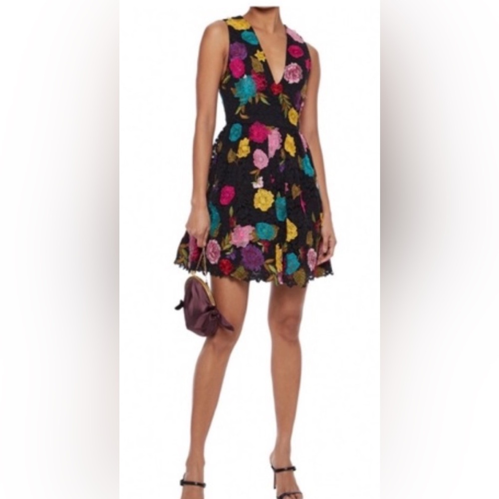 Alice and Olivia  NWOT Floral Embroidered Black Dress